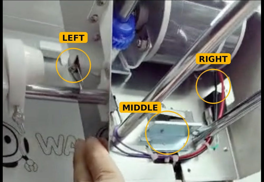 Circled: the three contact sensors — left (toggle), middle (plate) and right.